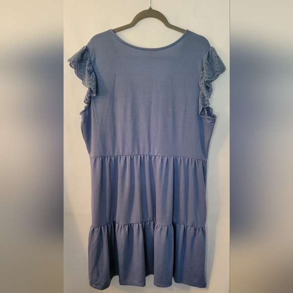 NWOT Como Vintage Blue Ruffled Dress With Eyelet Cap Sleeves Size XXL - Picture 4 of 6